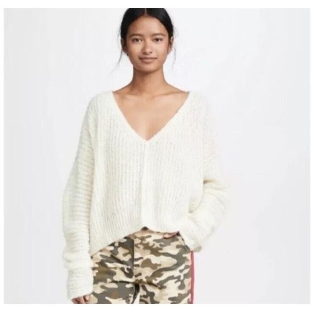 Free People Moonbeam V-Neck Pullover Sweater Alpaca Soft Ivory Crop Size:M NWOT
